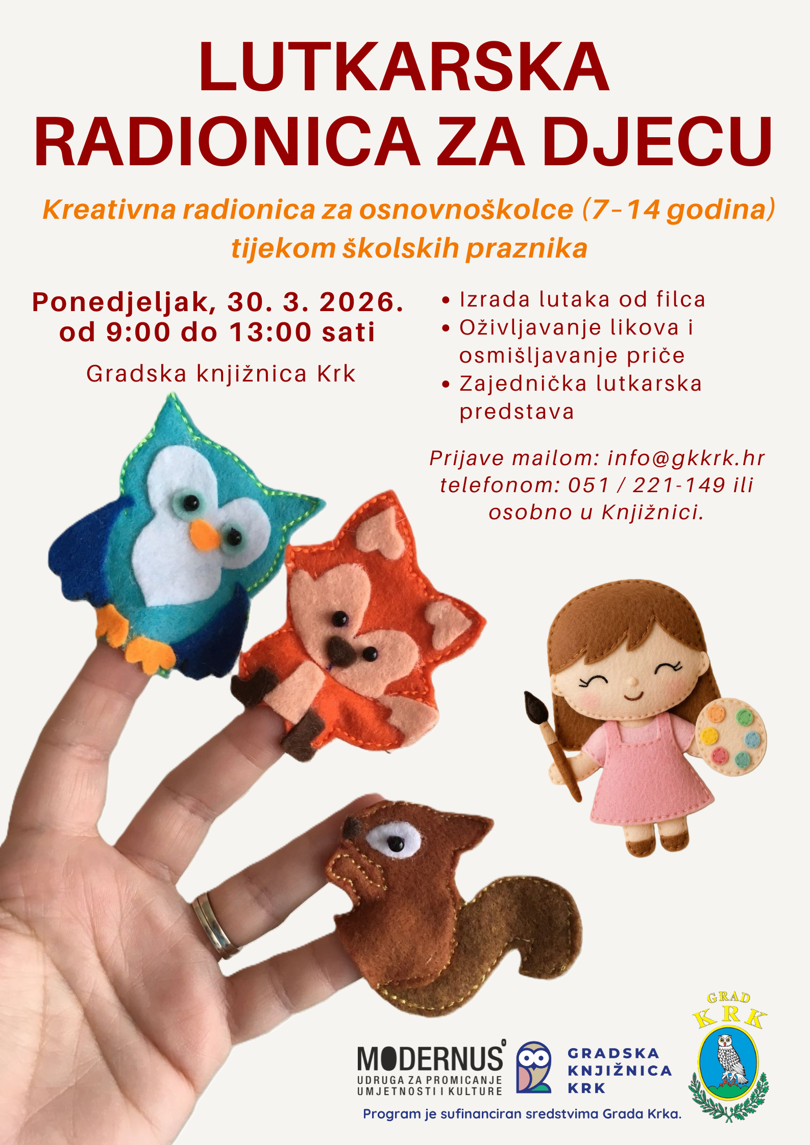 Lutkarska radionica za djecu - prijavi se na kreativnu radionicu za osnovnoškolce (7-14 god) tijekom uskršnjih praznika!