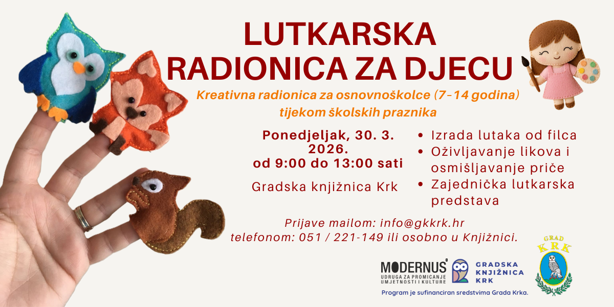 Lutkarska radionica za djecu - prijavi se na kreativnu radionicu za osnovnoškolce (7-14 god) tijekom uskršnjih praznika!